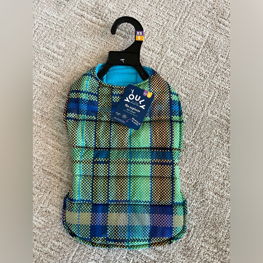 NWT - YOULY Blue Reversible Cozy Puffer Dog Jacket, X-Small/Small
